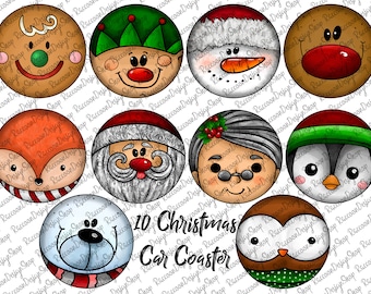 Paquete de plantillas de posavasos navideños para coches, diseño PNG navideño, imágenes prediseñadas, descarga digital instantánea, diseño de sublimación navideña