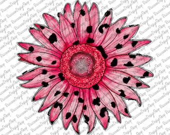 Pink Sunflower PNG, Sublimation design, Breast cancer awareness, Cancer awareness, Pink ribbon, Leopard print,October Png,Hope Png