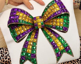 Rhinestone Mardi Gras Coquette bow Png, Mardi Gras Png, Fleur de Lis Png, Sublimation Designs Download, Rhinestone Mardi gras png,Rhinestone