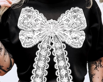 Lazo de encaje PNG, Lazo coqueto de encaje PNG, Lazo floral PNG, Chinoiserie PNG, Primavera PNG, Lazos de encaje en blanco y negro PNG, Paquete femenino, Tendencias del Día de la Madre