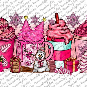 Christmas Coffee Drink Png,Christmas Sublimation,Christmas png,Coffee Sublimation Png,Christmas Drink Design,Pink Christmas Coffee Png