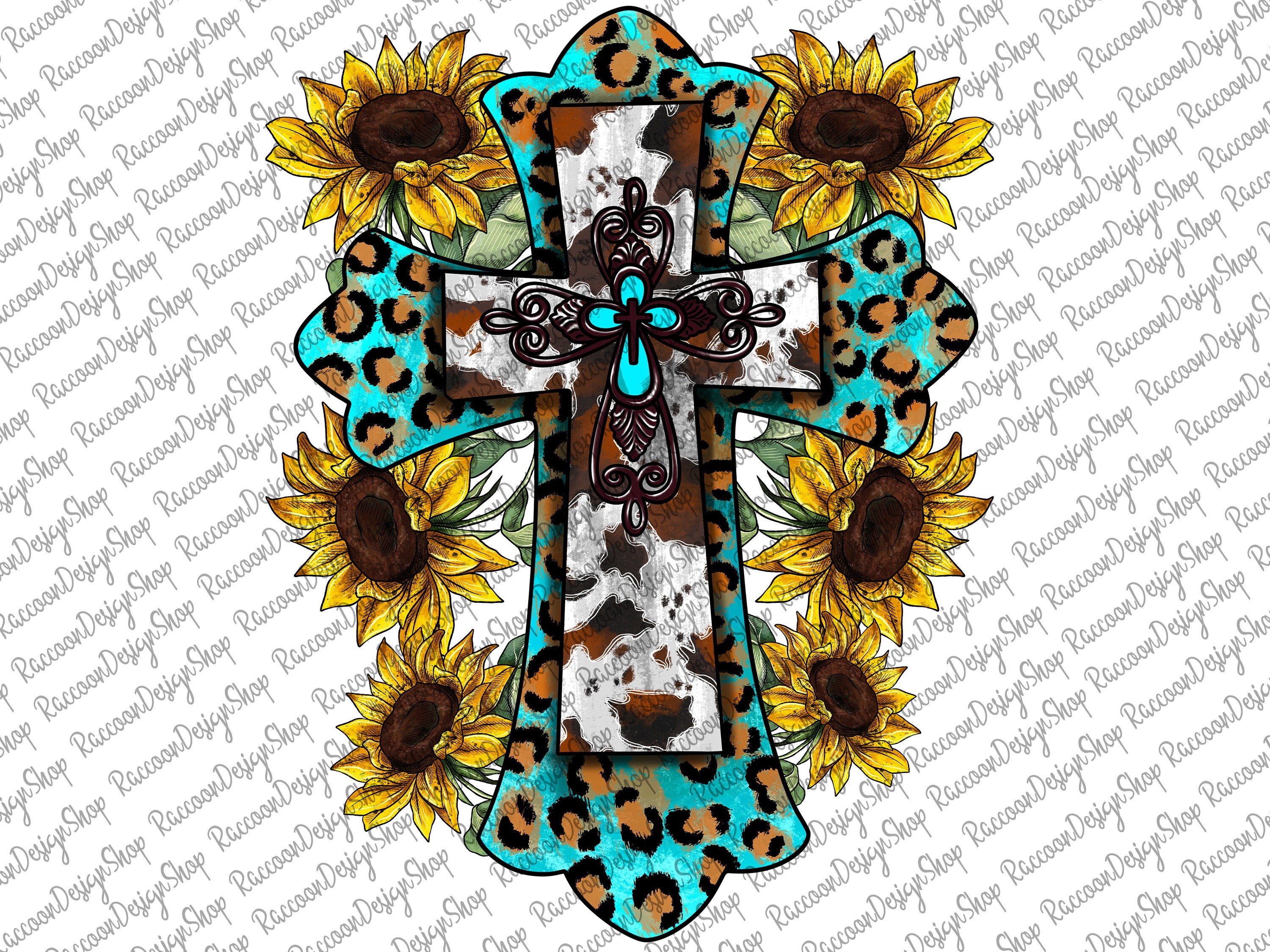 Sunflower Cross Png Sublimation Design Downloads Cowhide - Etsy