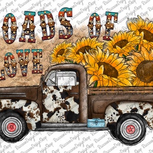 Loads of Love Cowhide and Sunflower Truck png, Loads Of Love Sublimation Design,Digital download,Pink Vintage Truck, Valentines Day PNG
