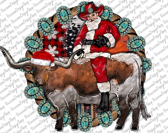 Christmas Santa, Longhorn Christmas, Merry Christmas, Sublimation Design, Digital Download,Western Santa,Western Christmas Png,Christmas Png
