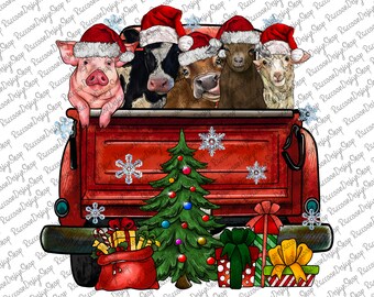 Camión de animales de granja navideños (PNG), Animales navideños, Descarga digital, PNG, Feliz Navidad, Navidad (PNG), Descargas de diseños de sublimación