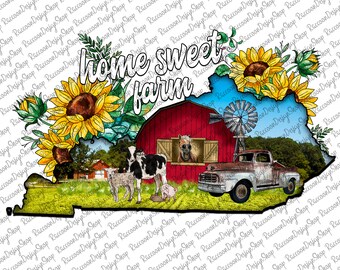 Home Sweet Farm, Kentucky Png,Kentucky, Kentucky State, Cowhide, Kentucky Map, Kentucky Sublimation, Kentucky States, Serape, Sunflower, Map