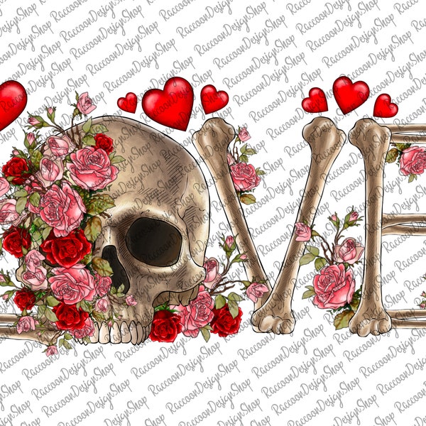 Skull love Valentine's Day png sublimation design, floral skull png, hand drawn skull png, valentines skull png, sublimate designs download