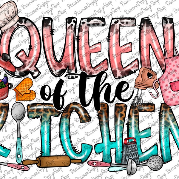 Queen Of The Kitchen PNG, Kitchen Clipart, Waterslide Transfers, Sublimation Graphics, Printable Decals, Digital Downloads, Kitchen png
