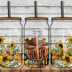Western Howdy Can Glass Wrap png, Cowboy Ghost Libbey Glass png,Howdy png, 16oz Libbey Wrap png, Howdy Libbey Cup,Pumpkin Howdy png