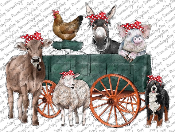 Farm Animals Wagon Watercolor,  Farmer Png, Farmer Design, Farm Watercolor Clipart, Farm clipart, Farm Animals Clipart, Sublimation Design
