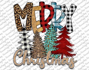 Merry Christmas Trees PNG, Sublimation Design, Digital Download, Sublimation, DTG Printing, Christmas Tree Cheetah, Xmas Png, Christmas Tree