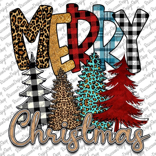 Merry Christmas Trees PNG, Sublimation Design, Digital Download, Sublimation, DTG Printing, Christmas Tree Cheetah, Xmas Png, Christmas Tree