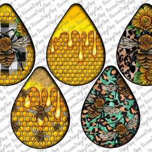 Abeille larme PNG, Peace Love Kind Sublimation Design, abeille PNG, lot de boucles d'oreilles en forme de larme d'abeille, fichier numérique PNG, téléchargement immédiat, boucles d'oreilles