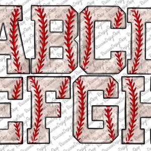 Pacote de letras do alfabeto de beisebol em PNG, letras de esportes de beisebol, rabiscos de alfabeto desenhados à mão, designs de conjuntos alfa de sublimação em PNG, beisebol