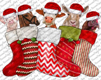 Animales de granja navideños png, Animales navideños, Descarga digital, Png, Feliz Navidad, Navidad Png, Descargas de diseños de sublimación