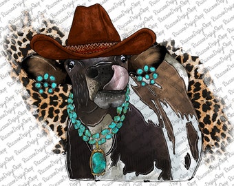 Western Kuh Png, westliches Design, Kuh Png, Kuh Leopard, Türkis Kuh Png, Sublimation Designs Downloads, digitaler Download, Farmleben Png