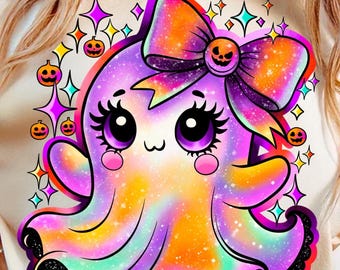 Iridescent Ghost Pumpkin PNG, Coquette Halloween Design, Iridescent Ghost Pumpkin Design, Halloween PNG, Girly Halloween Png, Cute Ghost Png