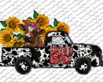 Cow Cowhide Truck Watercolor, Farmer Png, Farmer Design,Farm Watercolor Clipart,Farm clipart,Farm Animals Clipart, Cow Sublimation Design