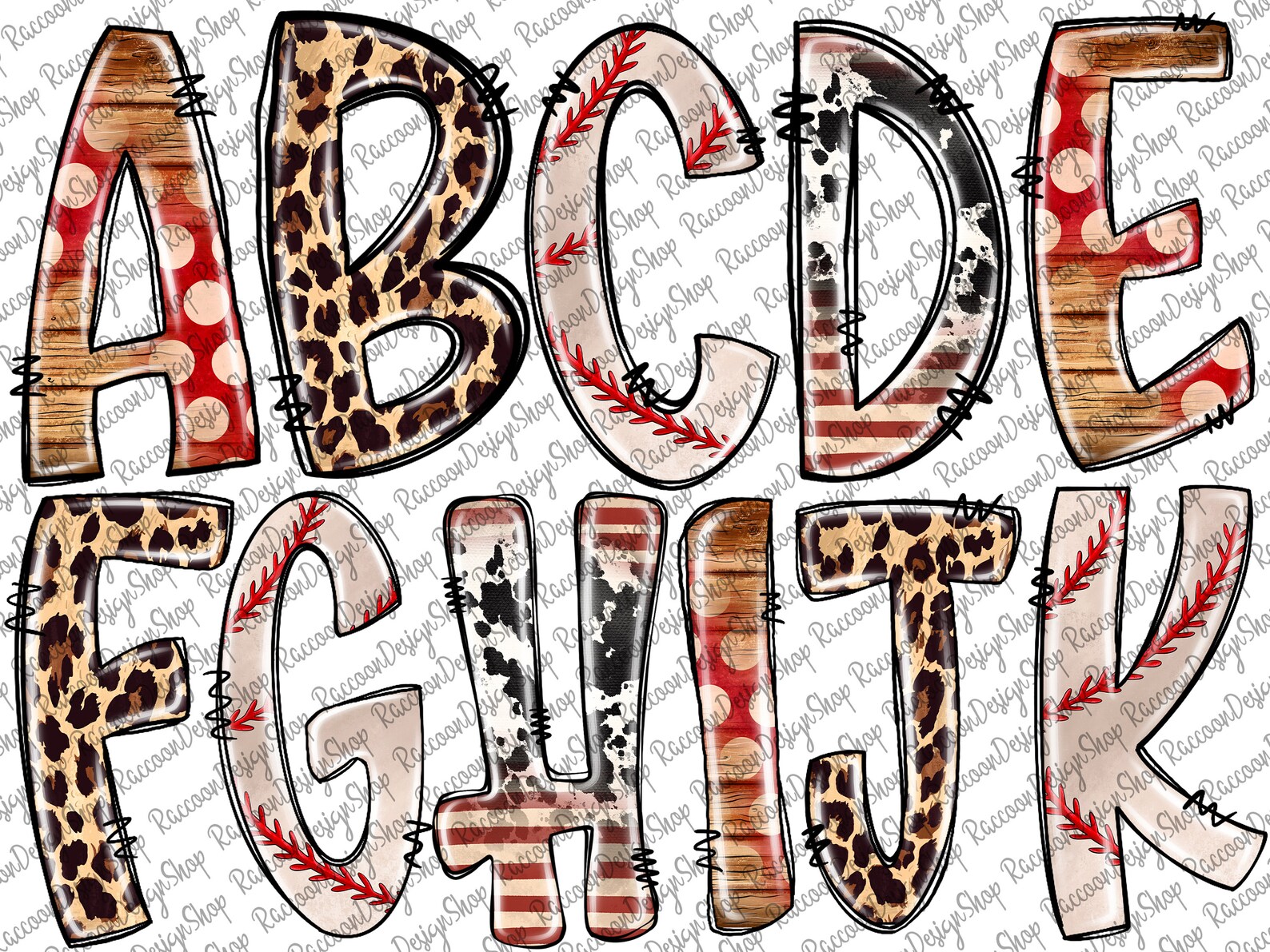 Baseball Alphabet Letters PNG Bundle, Baseball Sports Doodle Letters ...