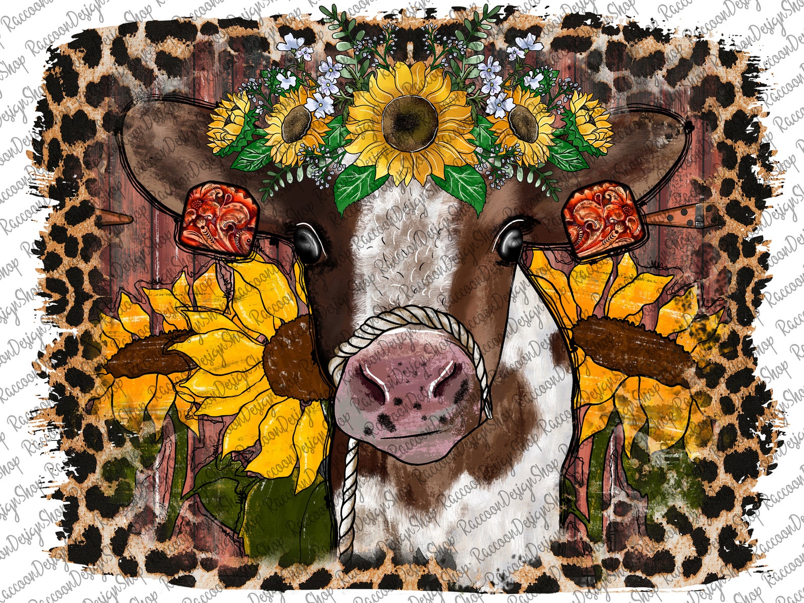 Sunflower Cow Png Farm Animals Watercolor Sunflower Png Cow | Etsy
