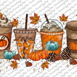 秋のコーヒードリンクPng、秋の昇華デザイン、オレンジパンプキンラテPng、コーヒー昇華Png、秋のTシャツ、秋のドリンクデザイン、パンプキンスパイス