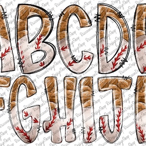 Baseball Alphabet Letters PNG Bundle, Baseball Sports Doodle Letters, Hand Drawn Alphabet Doodle, Sublimation Alpha Set Designs PNG,Baseball