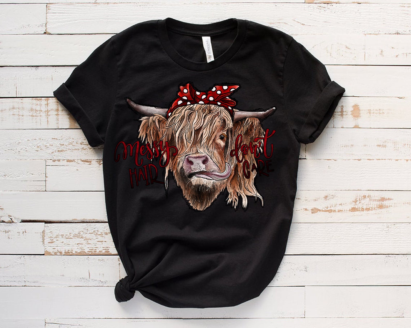 Messy Hair Don't Care Cow Highland Cow With Bandana Png | Etsy