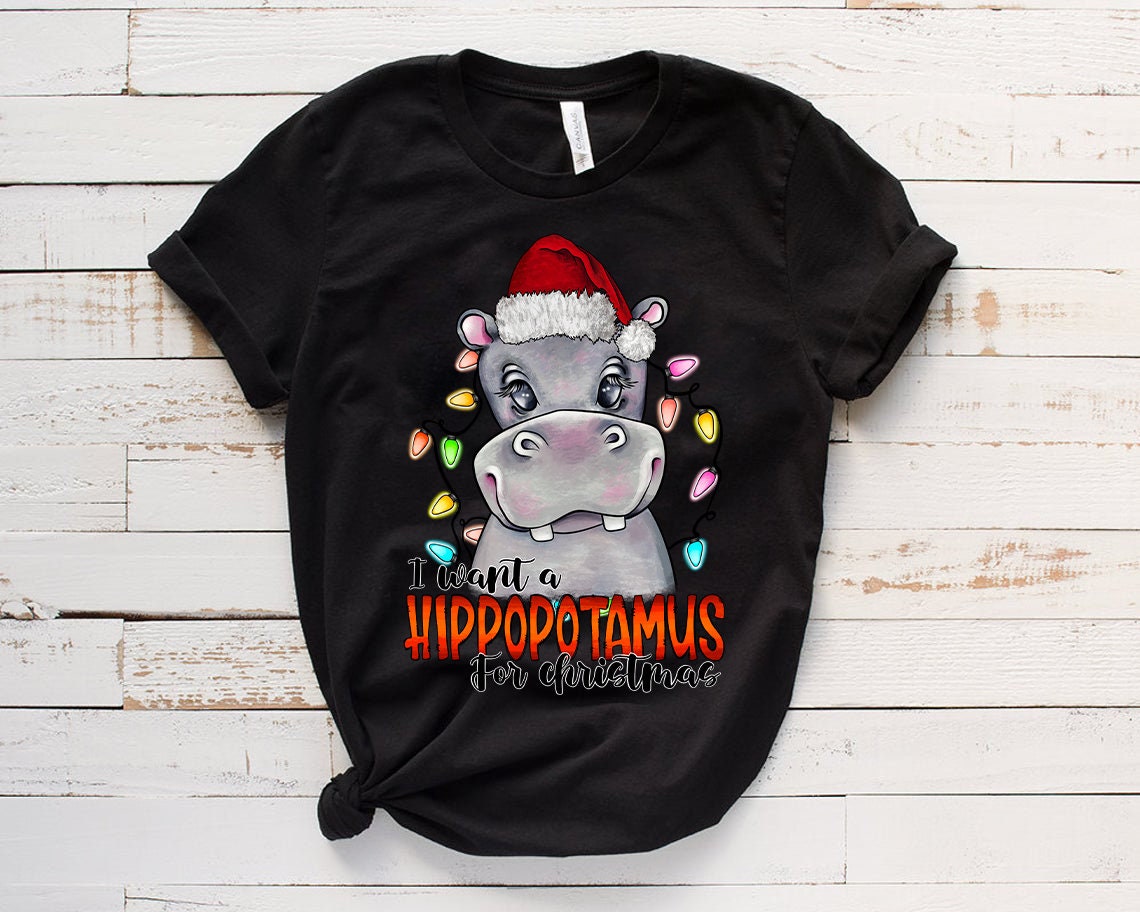 Sublimation Transfer-ready to Press i Want a Hippopotamus for Christmas  Hippo Present Box Red & Gold Design-t-shirt/mug Transfers-holiday 