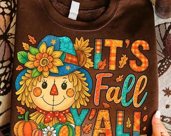 It's Fall Y'all png, herfstvogelverschrikker png, sublimatieontwerp vogelverschrikker, vogelverschrikker, hallo herfst png, pompoen png, dankbaar, herfstbladeren png