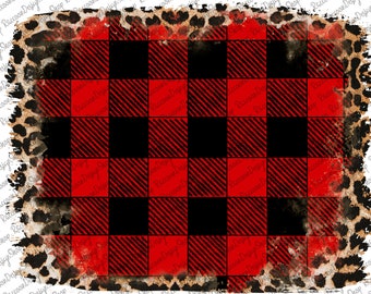 Buffalo and Leopard Plaid Png - Distressed Red and Black Plaid Sublimation Background, Sublimation Design, Buffalo Plaid, Christmas Pattern