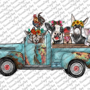 Farm Animals Truck Watercolor, Farmer Png, Farmer Design,Farm Watercolor Clipart,Farm clipart, Farm Animals Clipart, Sublimation Design