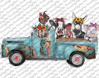 Farm Animals Truck Watercolor, Farmer Png, Farmer Design,Farm Watercolor Clipart,Farm clipart, Farm Animals Clipart, Sublimation Design