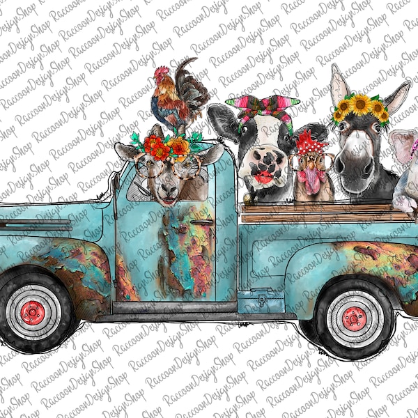 Farm Animals Truck Watercolor, Farmer Png, Farmer Design,Farm Watercolor Clipart,Farm clipart, Farm Animals Clipart, Sublimation Design