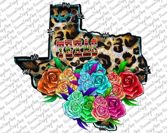 Texas Leopard und Rosen Png, Texas Karten Png, sofortiger Download, Texas Clipart, Leopard Png, digitaler Download, Sublimation Designs Downloads