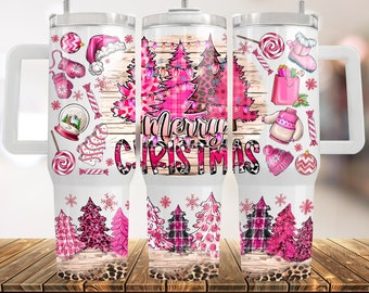 Christmas tree 40oz Quencher tumbler sublimation design Pink green snowflakes Winter digital PNG wrap Waterslide download,Christmas Trees