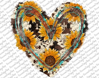 Corazón de piel de vaca PNG, piel de vaca y girasol, corazón occidental, corazón de piel de vaca PNG, fondo gráfico, descargas de diseños de sublimación, arte digital