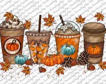 Fall Coffee Drink PNG, Pumpkin Spice Latte, Sublimation Design (Digital Download)