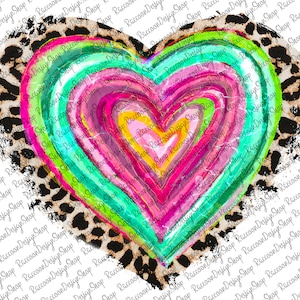 Valentines Day Colorful Heart and Leopard Png, Valentine&#39;s Sublimation, Digital Design Download, Graphic PNG, Leopard Love Heart Png,Png