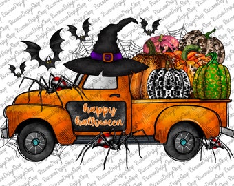 Halloween Truck Png, Happy Halloween Png, Boo Png, LKW Png, Hexe Png, Fledermaus Png, Kürbis Png, digitaler Download, Sublimationsdesign