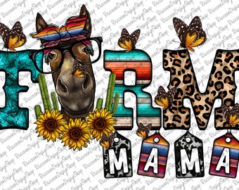 Farm Mama Donkey, Donkey With Bandana PNG, Donkey Watercolor png, Donkey Png, Donkey Clipart, Sublimation Designs Downloads,Farm Mama Png