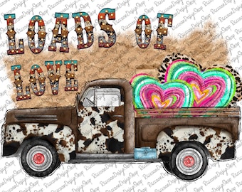 Loads of Love Valentine Tractor png, Valentine's, Loads Of Love Sublimation Design,Digital download,Pink Vintage Tractor,Valentine's Day PNG