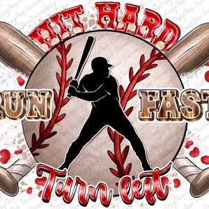 Hit Hard Run Fast Sla linksaf PNG, Baseball PNG, Prints voor Honkbal, Baseball Design, Baseball Mom, Baseball Clipart, Baseball Mama png, Sport