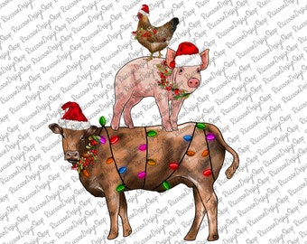 Animales de granja navideños PNG, Animales navideños, Descarga digital, PNG, Feliz Navidad, Navidad PNG, Descargas de diseños de sublimación
