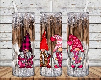 Diseño PNG para vaso térmico de gnomo de San Valentín de 20 oz, descarga digital PNG para diseño de vaso térmico, vaso térmico PNG para el Día de San Valentín, vaso térmico PNG de gnomo de San Valentín