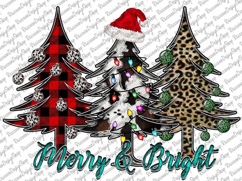 Frohe und helle Weihnachten, frohe Weihnachtsbäume PNG, Sublimationsdesign, digitaler Download, Kuhfell Png, westlicher Weihnachtsmann, westliche Weihnachten Png