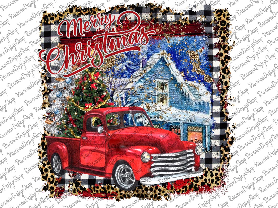 Merry Christmas Red Truck Sublimation Designs Downloads, Digital ...