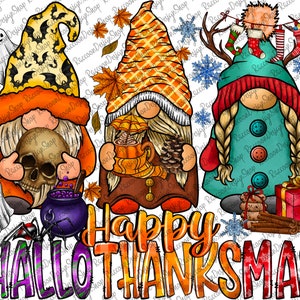 Happy Hallothanksmas Png, Gnomes Png, Halloween Png, Christmas Png, Thanksgiving Png, Sublimation Design Downloads,Christmas Gnomes png
