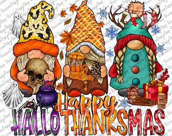 Happy Hallothanksmas Png, Gnomes Png, Halloween Png, Christmas Png, Thanksgiving Png, Sublimation Design Downloads,Christmas Gnomes png