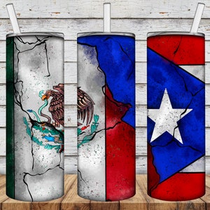 Diseños de sublimación para vasos de 20 oz de México y Puerto Rico, diseño de vaso delgado de 20 oz, vaso delgado de 20 oz con bandera mexicana