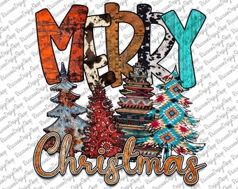 Árboles de Navidad del Oeste PNG, Diseño de sublimación de piel de vaca (Descarga digital)